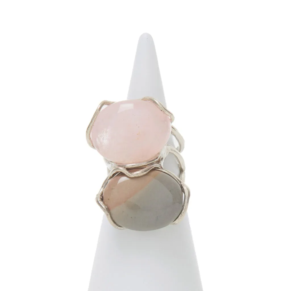 Anello Regolabile in Argento con Diaspro e Morganite