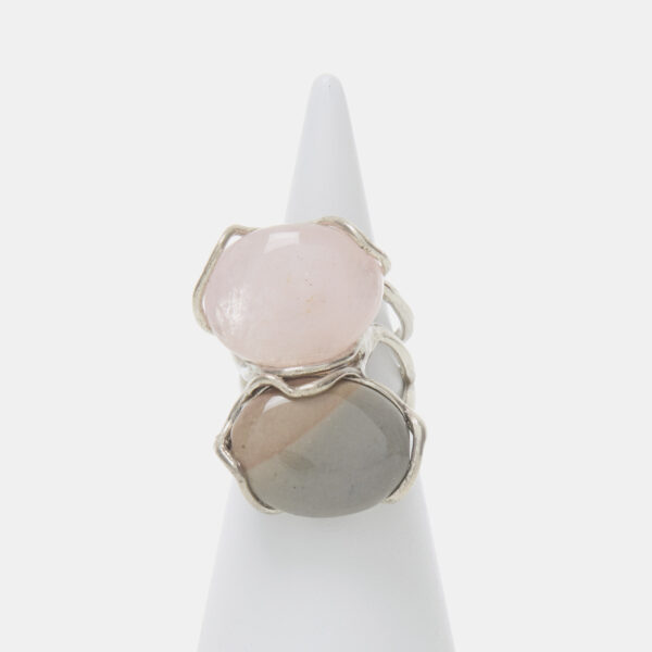 Anello Regolabile in Argento con Diaspro e Morganite