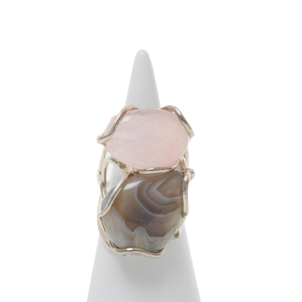 Anello Regolabile in Argento con Morganite e Agata