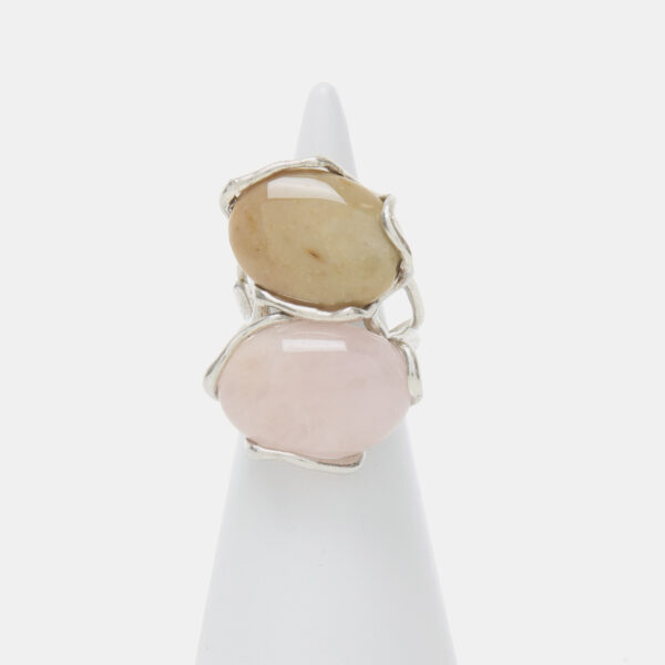 Anello Regolabile in Argento con Morganite e Diaspro