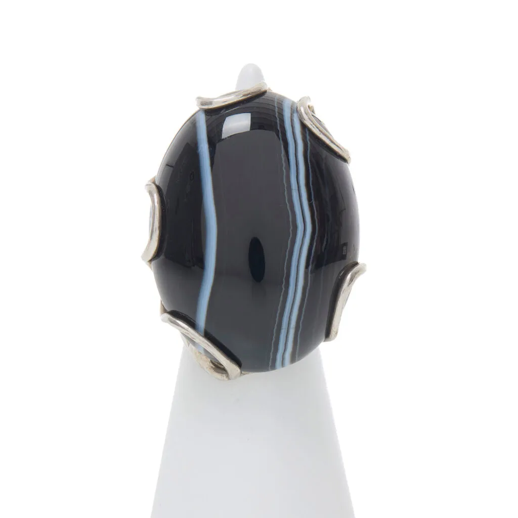 Anello in Argento con Agata Nera Striata
