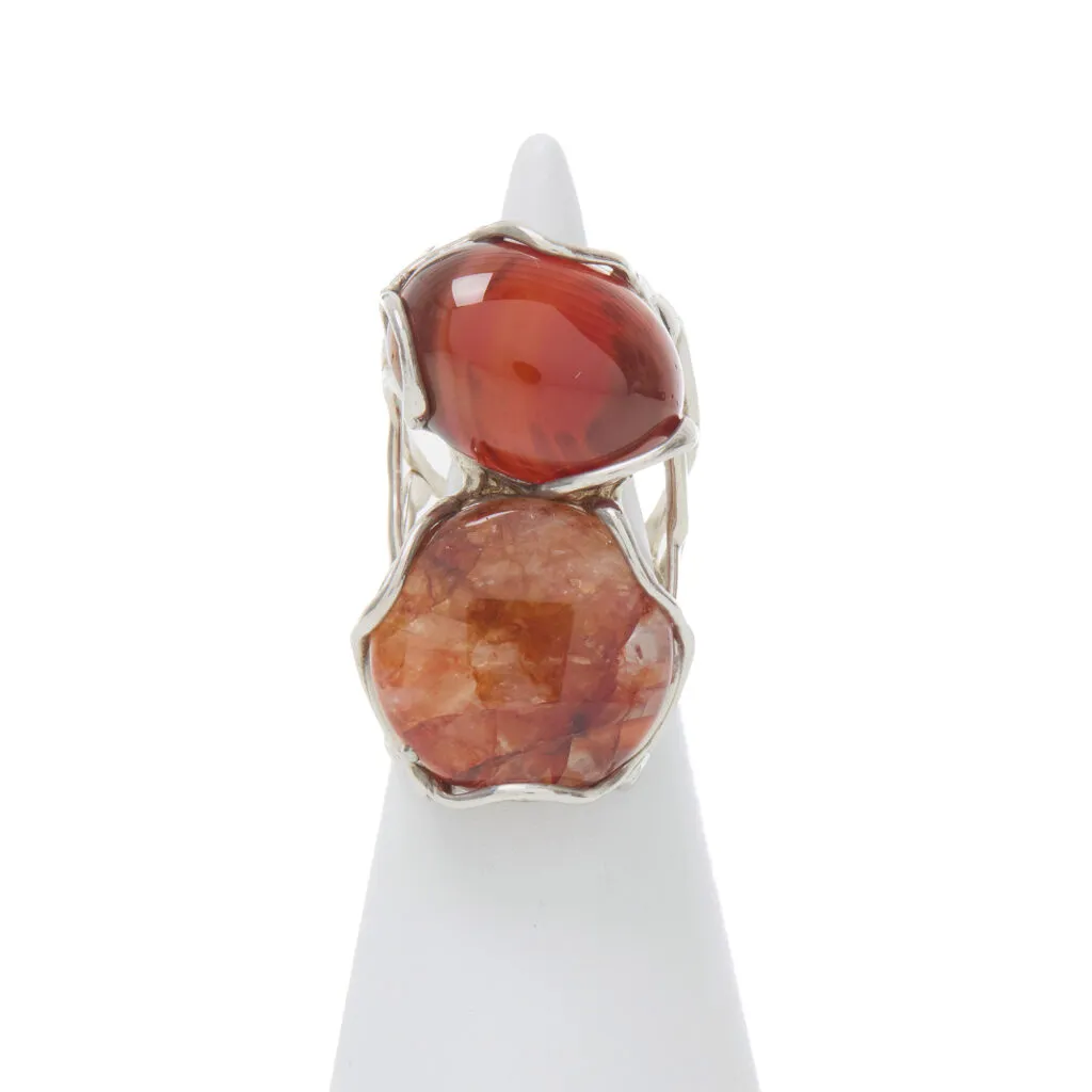 Anello Regolabile in Argento con Ematoide ed Agata Rossa