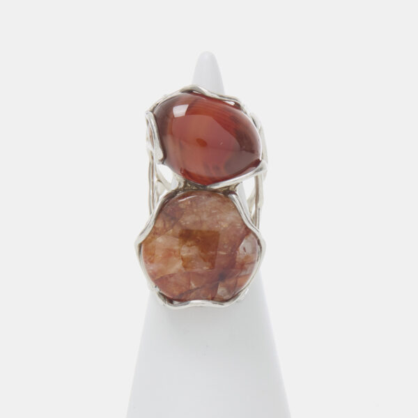 Anello Regolabile in Argento con Ematoide ed Agata Rossa