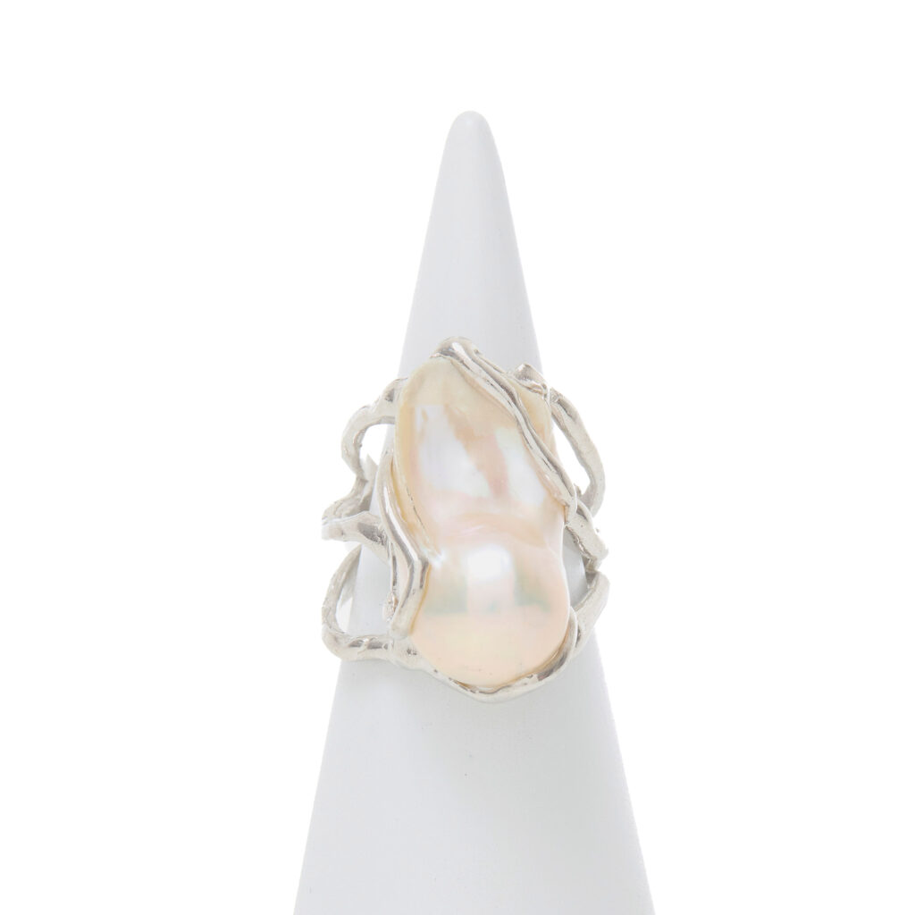 Bague réglable en argent avec perle baroque