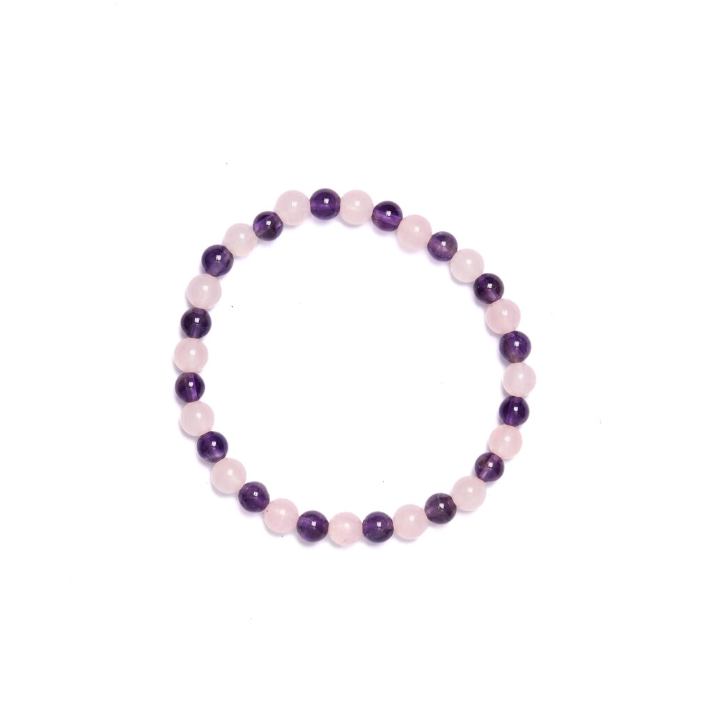 Bracciale elastico in Quarzo Rosa ed Ametista
