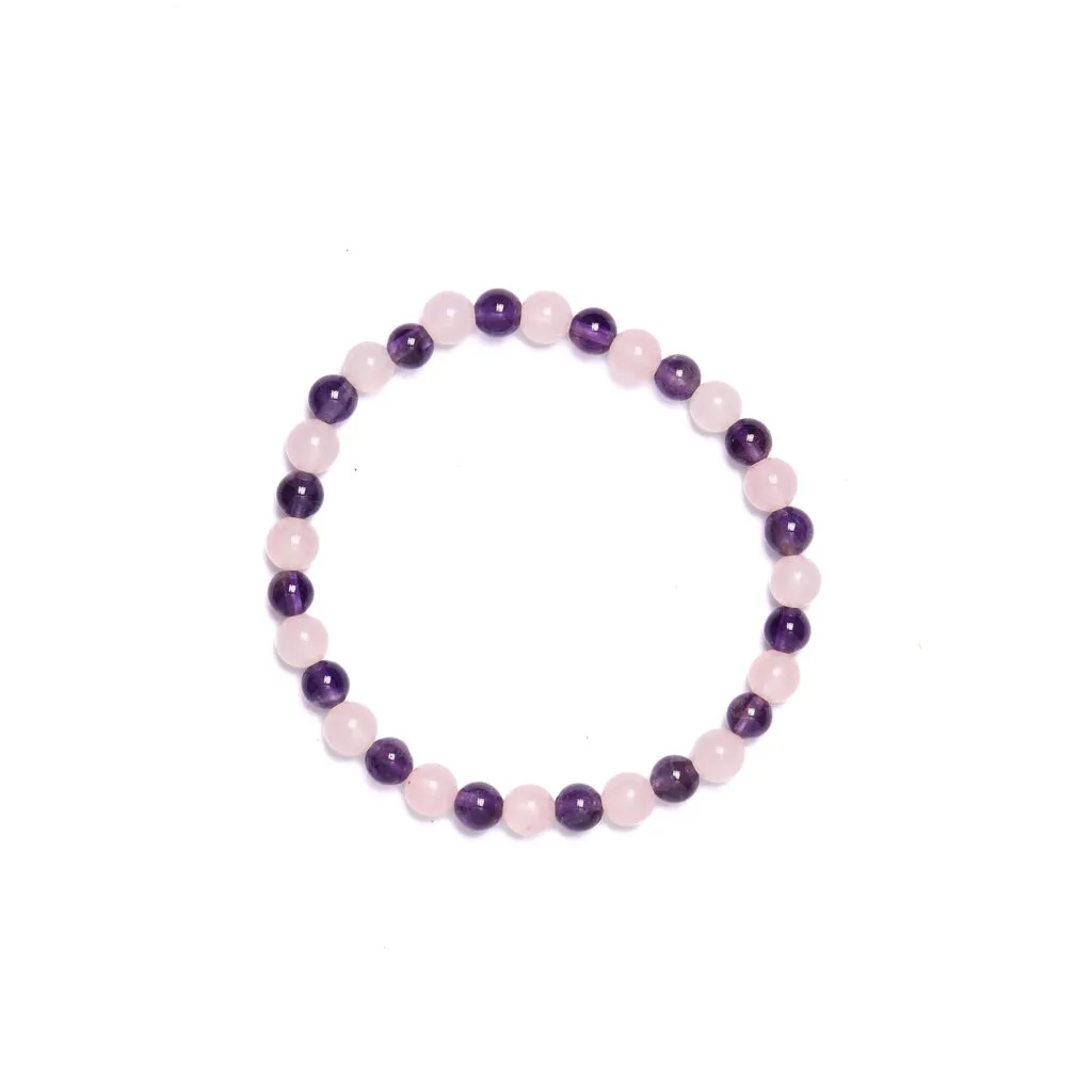 Bracciale elastico in Quarzo Rosa ed Ametista