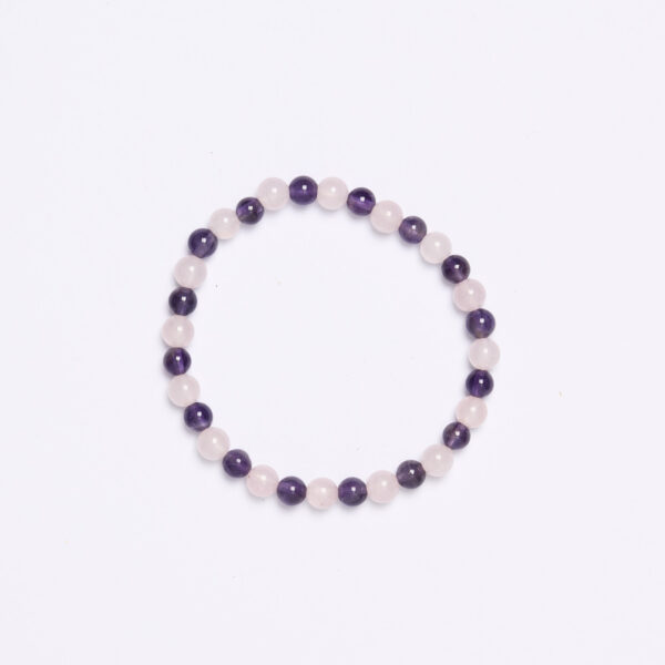 Bracciale elastico in Quarzo Rosa ed Ametista