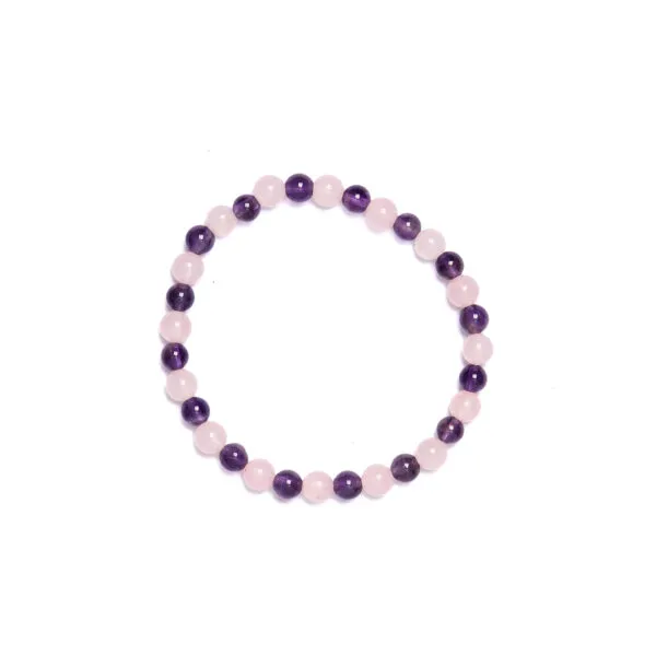 Bracciale elastico in Quarzo Rosa ed Ametista