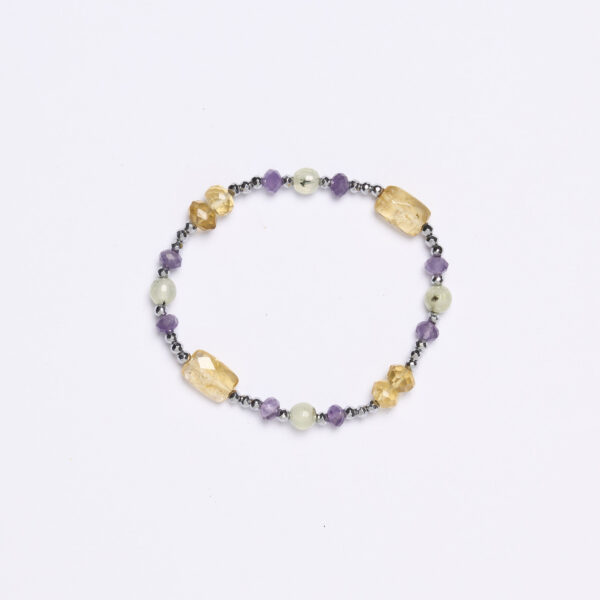 Bracciale Elastico in Prehnite ed Ametista con Ematite