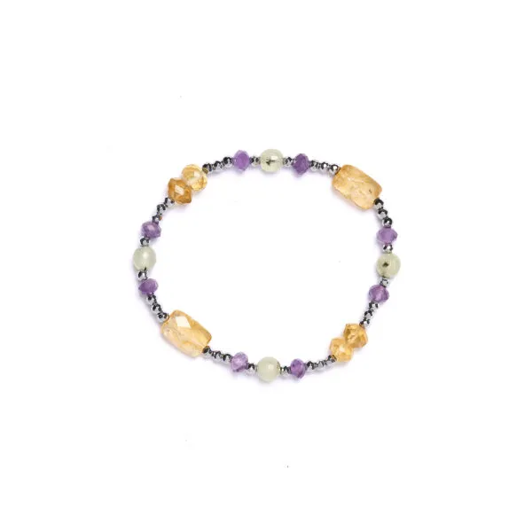 Bracciale Elastico in Prehnite ed Ametista con Ematite