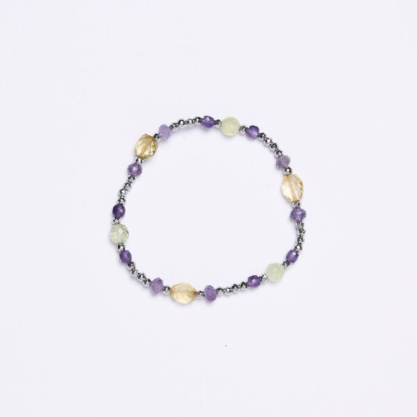 Bracciale Elastico in Prehnite ed Ametista con Ematite