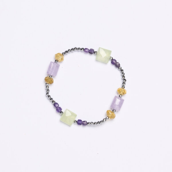 Bracciale Elastico in Prehnite ed Ametista con Ematite