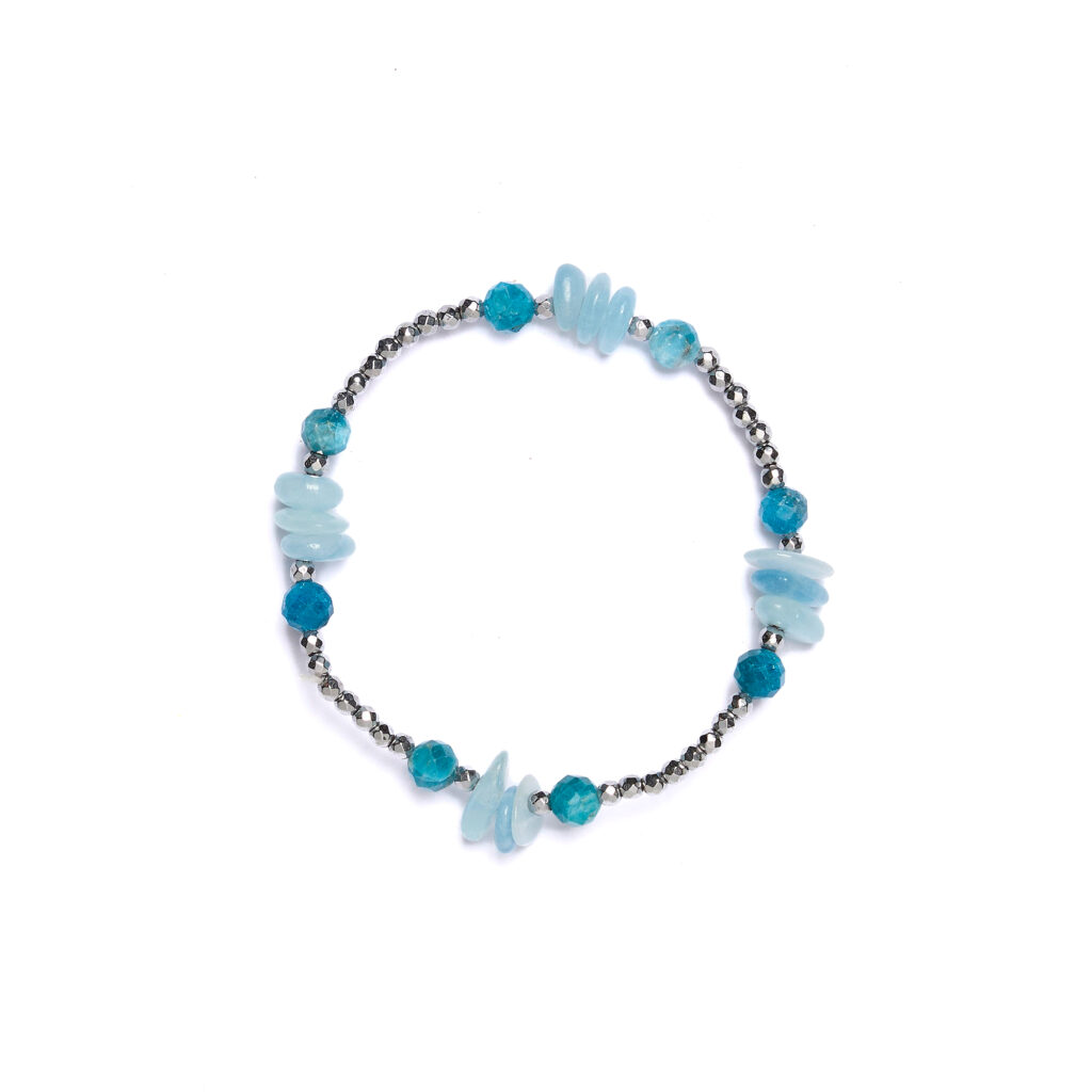 Bracciale Elastico in Ematite con Apatite ed Acquamarina