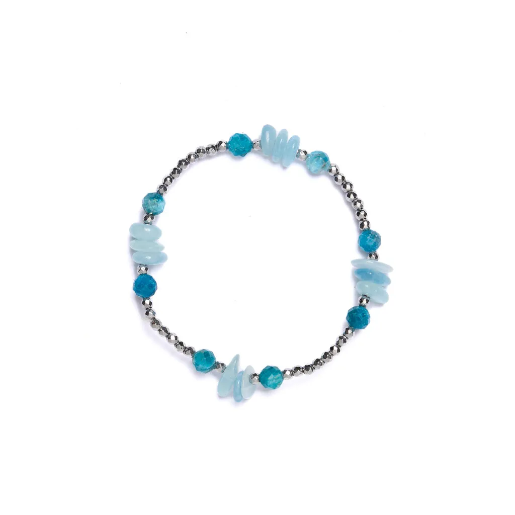 Bracciale Elastico in Ematite con Apatite ed Acquamarina