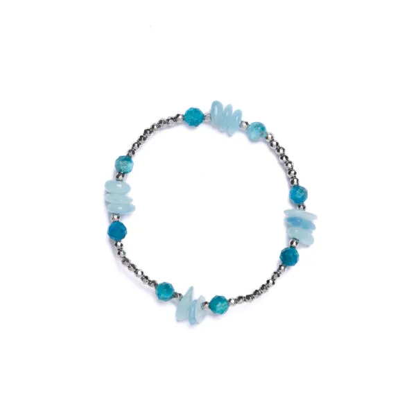 Bracciale Elastico in Ematite con Apatite ed Acquamarina