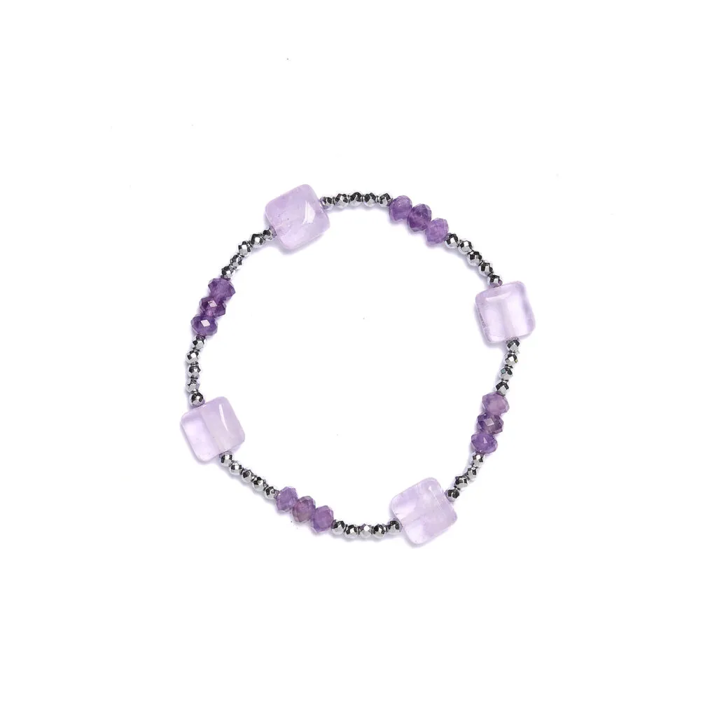 Bracciale Elastico in Ematite ed Ametista