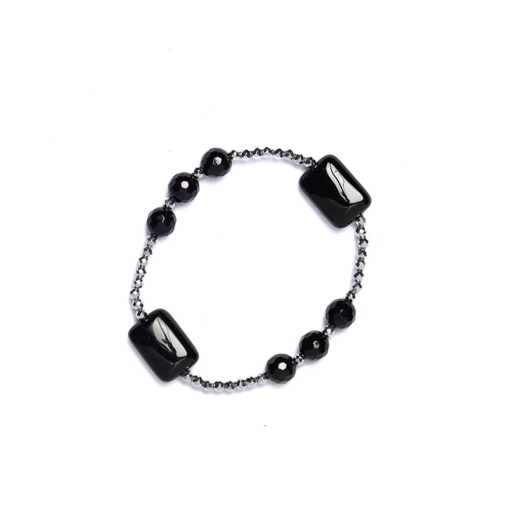 Bracciale Elastico in Ematite ed Agata Nera
