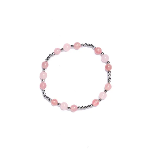Bracciale Elastico in Ematite e Quarzo Rosa