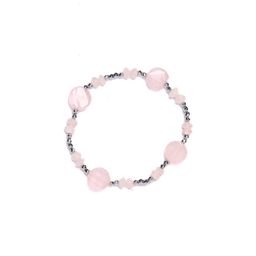 Bracciale Elastico in Ematite e Quarzo Rosa