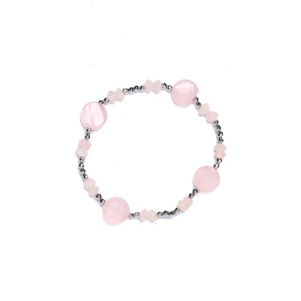 Bracciale Elastico in Ematite e Quarzo Rosa