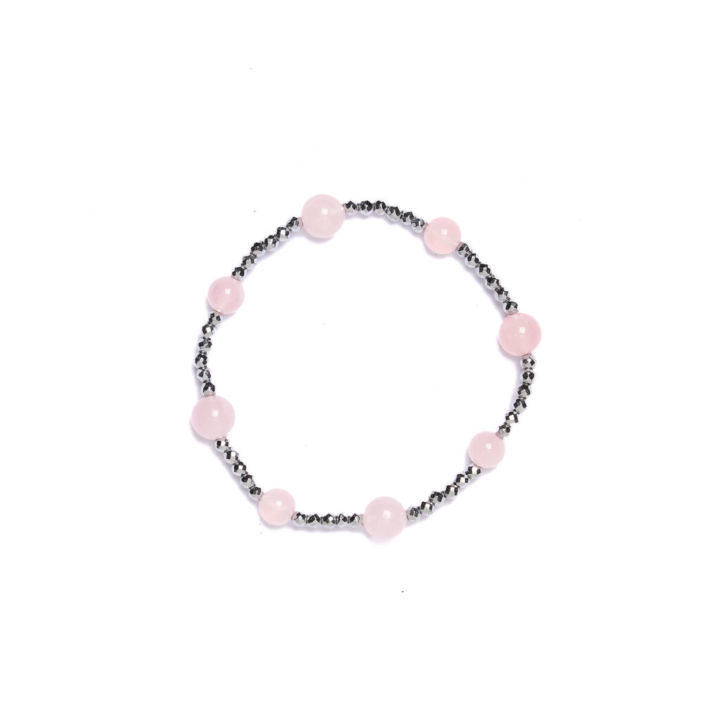 Bracciale Elastico in Ematite e Quarzo Rosa