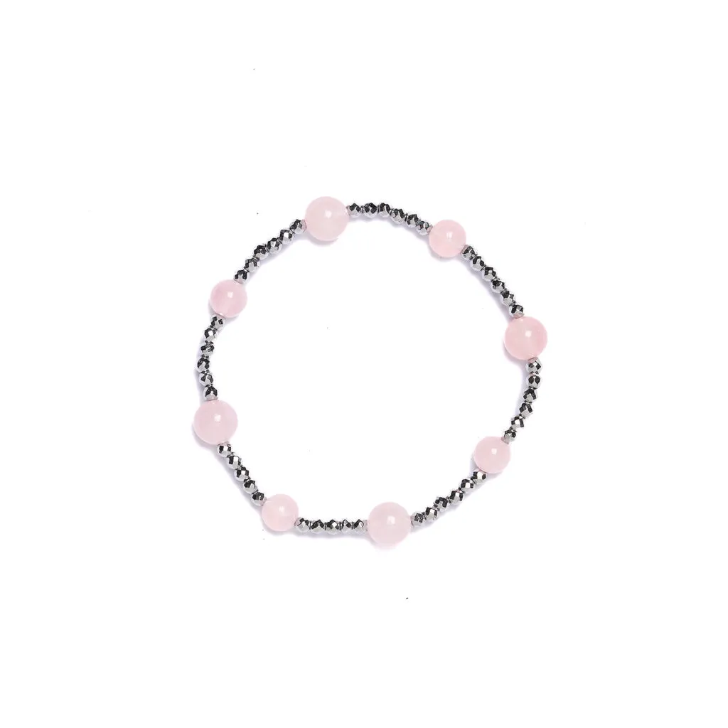 Bracciale Elastico in Ematite e Quarzo Rosa