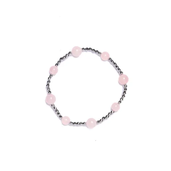 Bracciale Elastico in Ematite e Quarzo Rosa