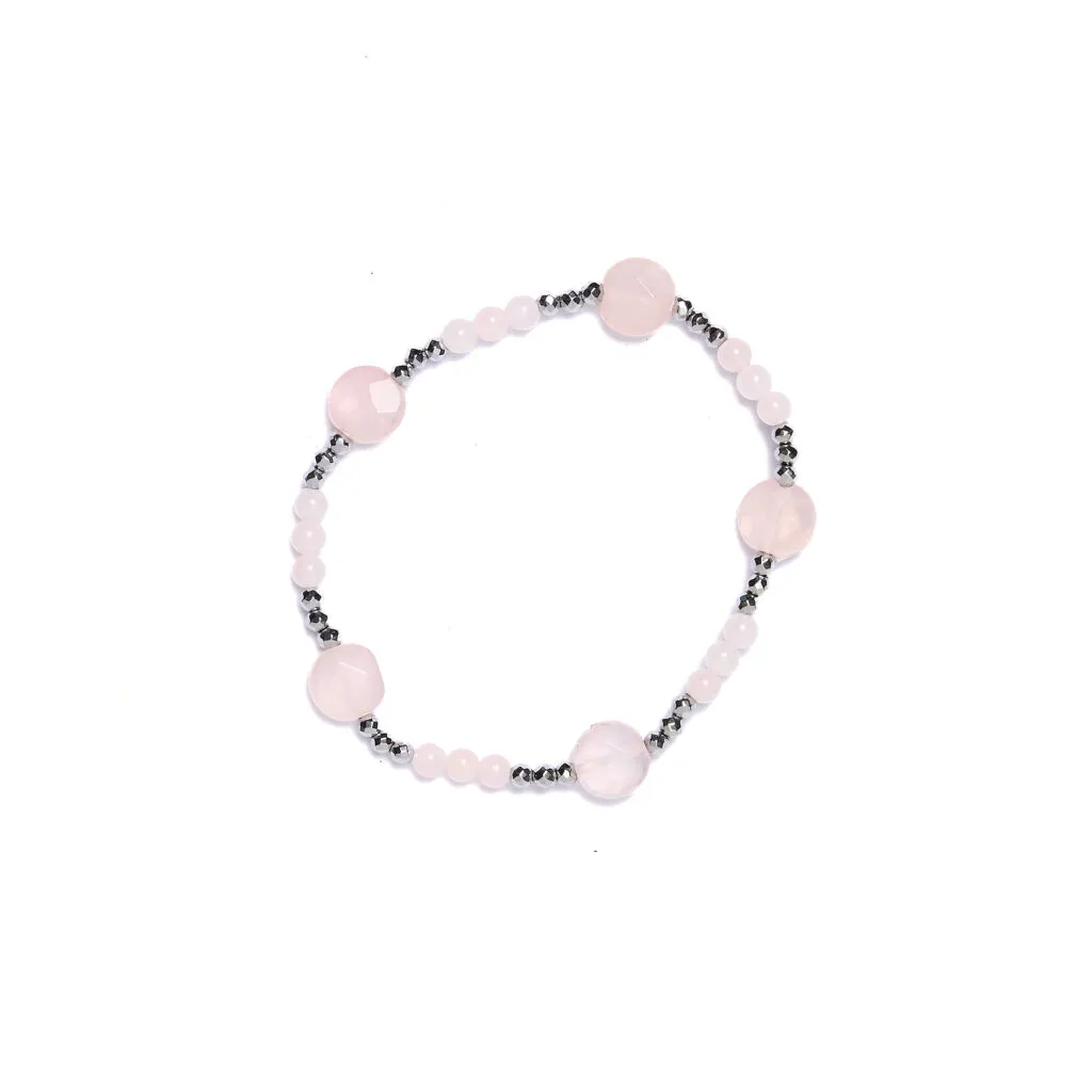 Hematiet en Roze Kwarts Elastische Armband