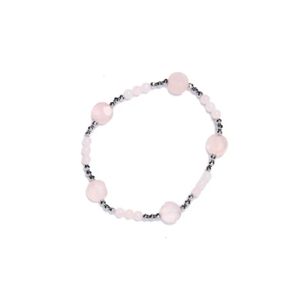 Bracciale Elastico in Ematite e Quarzo Rosa