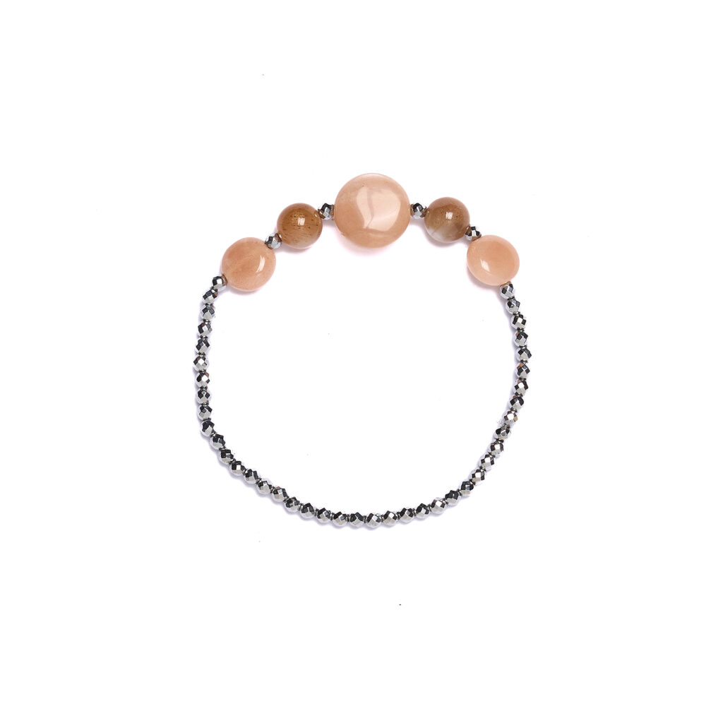 Bracciale Elastico in Ematite e Pietra di Luna