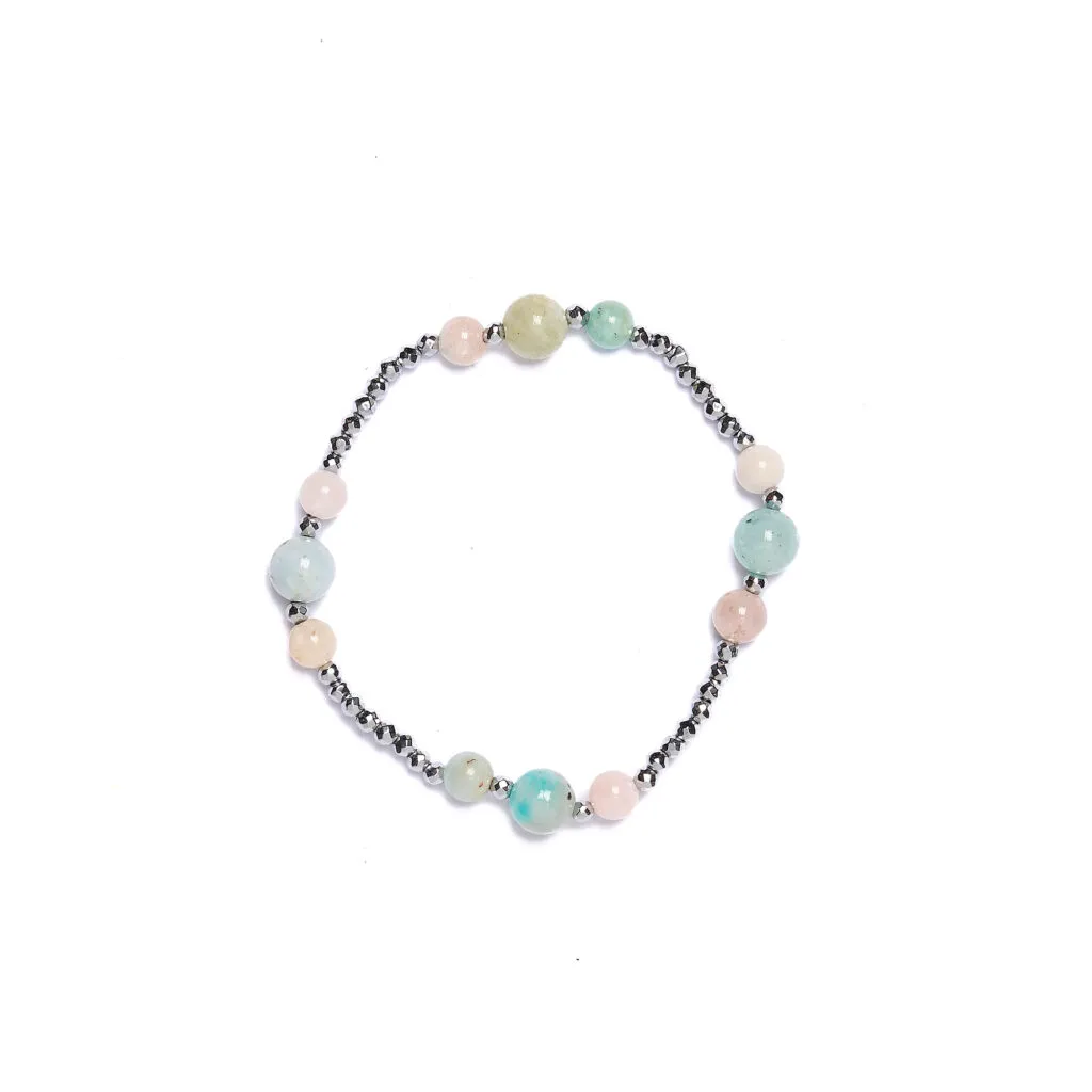 Bracciale Elastico in Ematite Acquamarina e Morganite