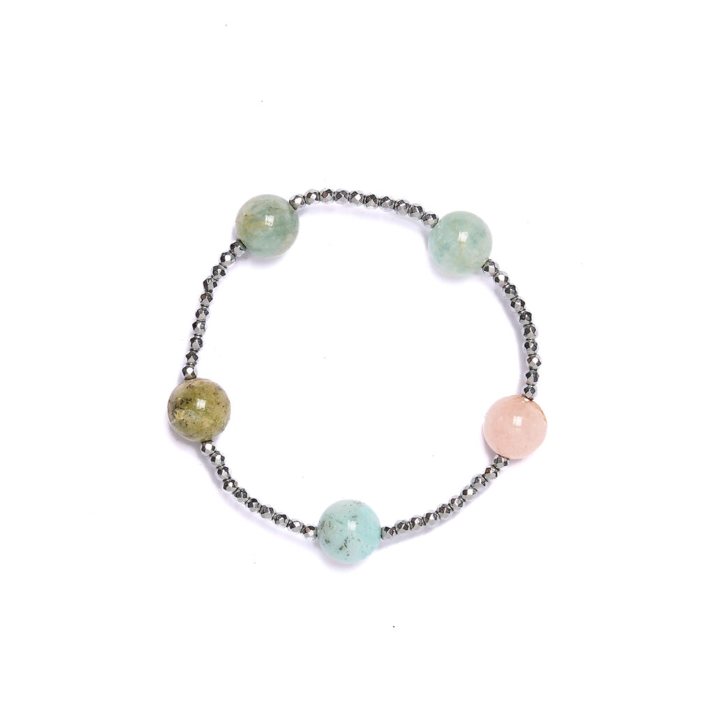 Bracciale Elastico in Ematite Acquamarina e Morganite