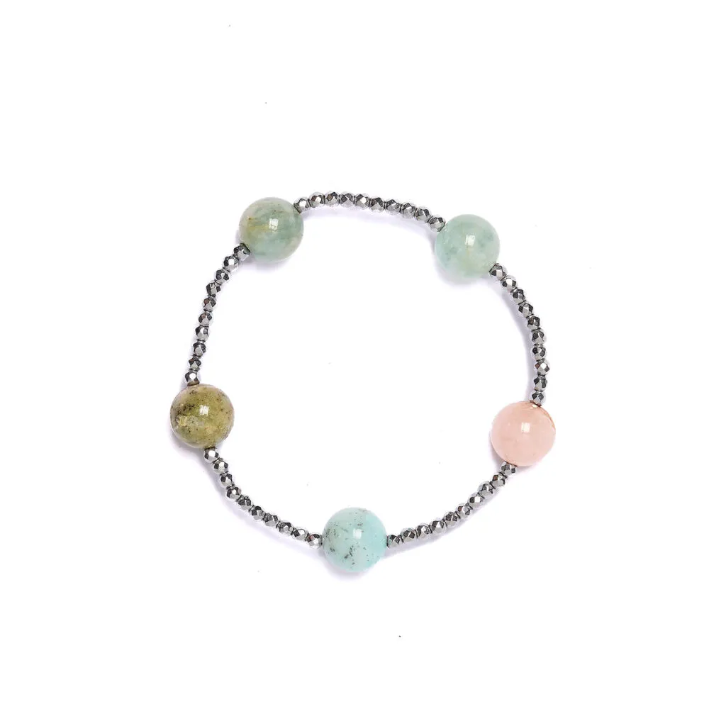 Bracciale Elastico in Ematite Acquamarina e Morganite