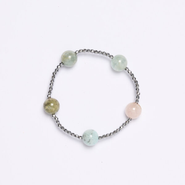 Bracciale Elastico in Ematite Acquamarina e Morganite