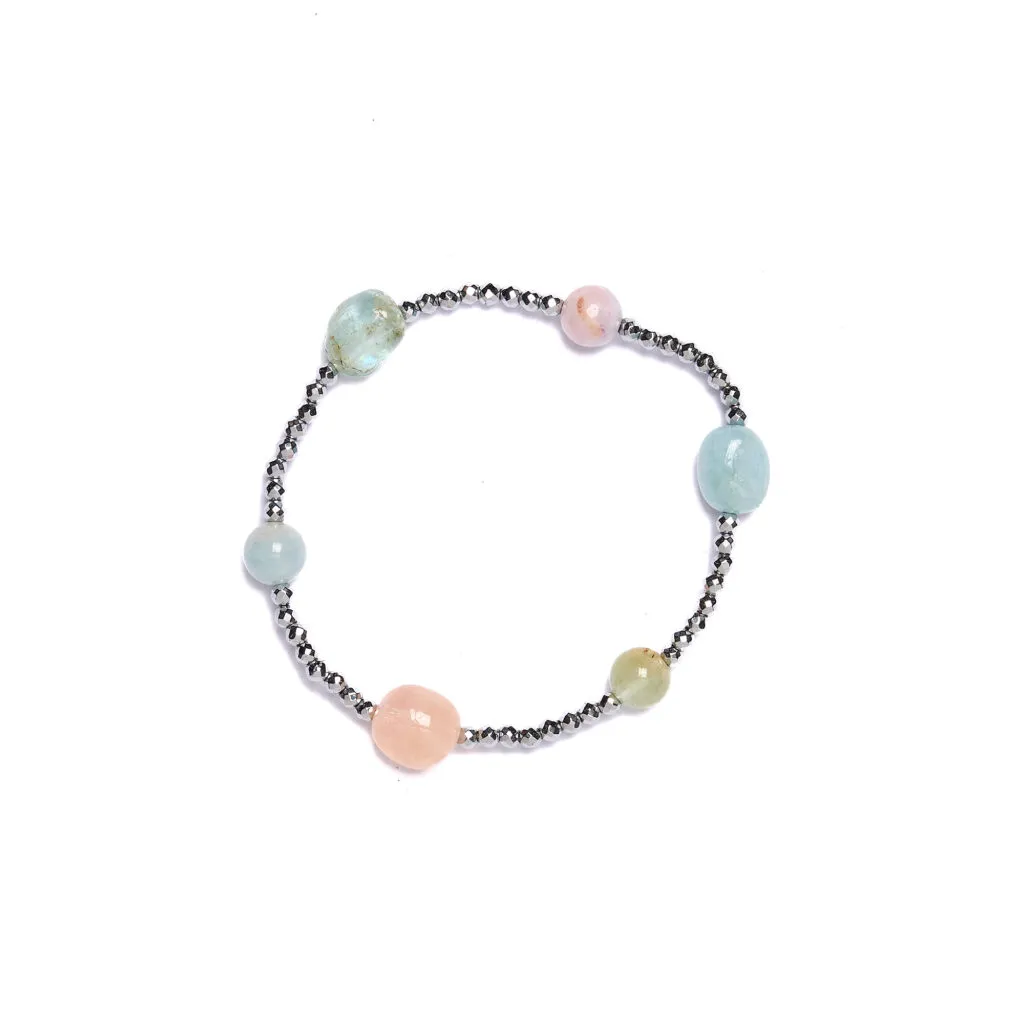 Hematiet, aquamarijn en Morganiet Elastische Armband