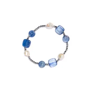 Bracciale Elastico in Ematite, Perle e Cianite