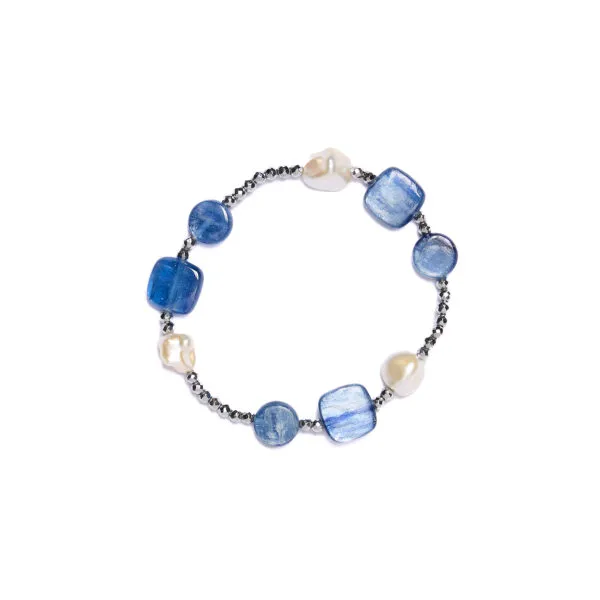 Bracciale Elastico in Ematite, Perle e Cianite