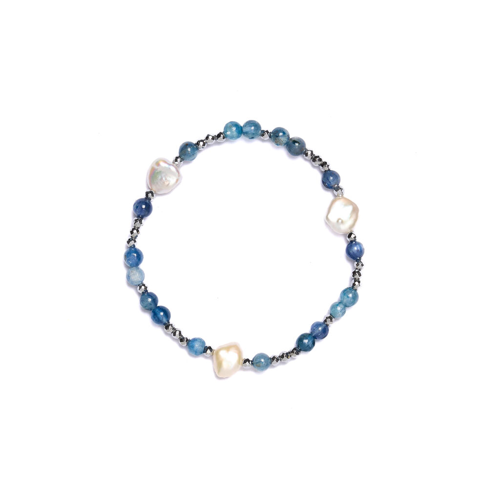 Bracciale Elastico in Ematite, Perle e Cianite