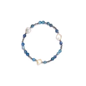 Bracciale Elastico in Ematite, Perle e Cianite