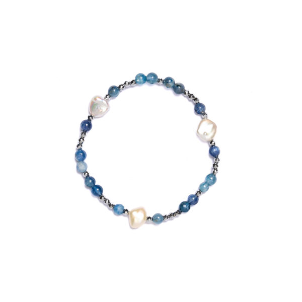 Bracciale Elastico in Ematite, Perle e Cianite