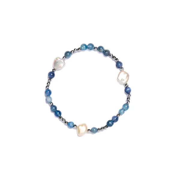 Bracciale Elastico in Ematite, Perle e Cianite