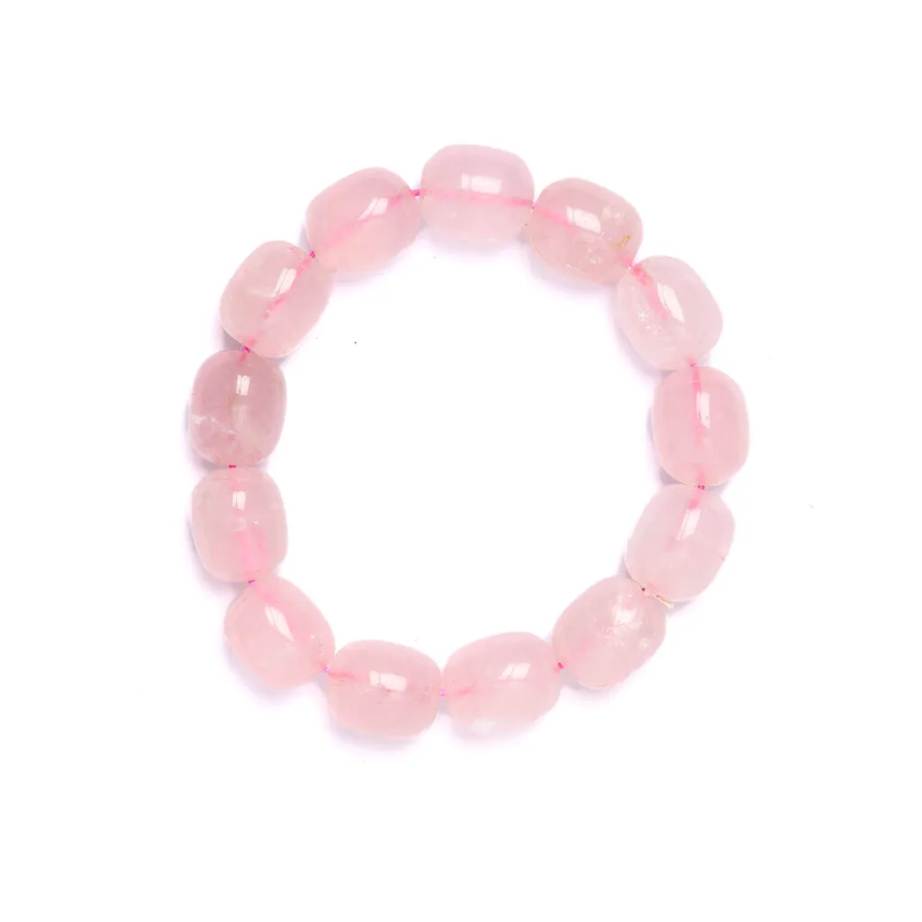 Bracciale elastico in Quarzo rosa burattato