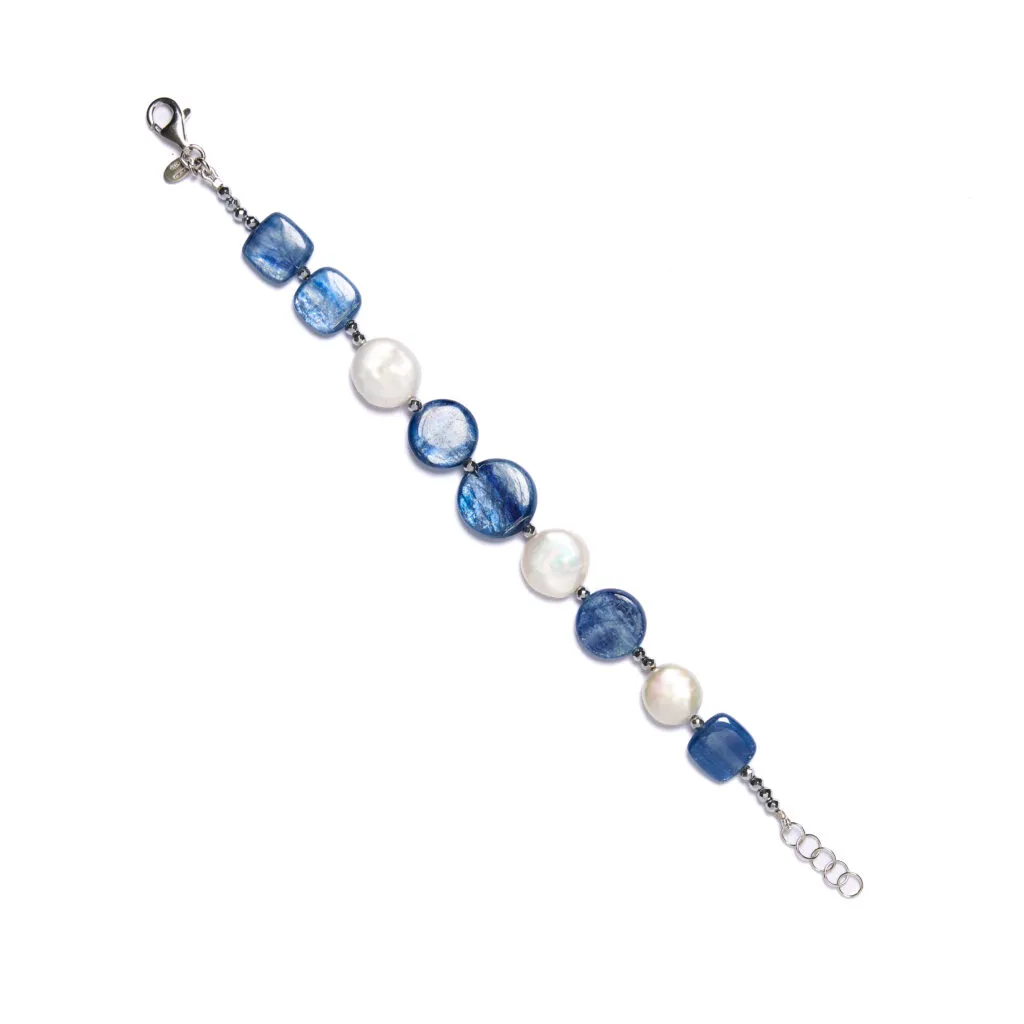 Bracciale infilato in Cianite e Perle