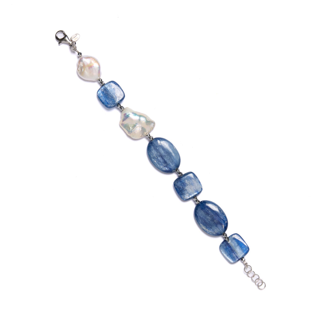 Bracciale infilato in Cianite e Perle