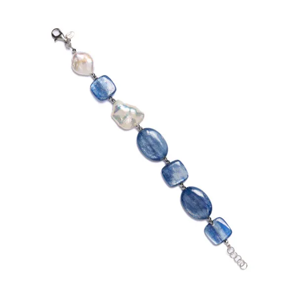 Bracciale infilato in Cianite e Perle