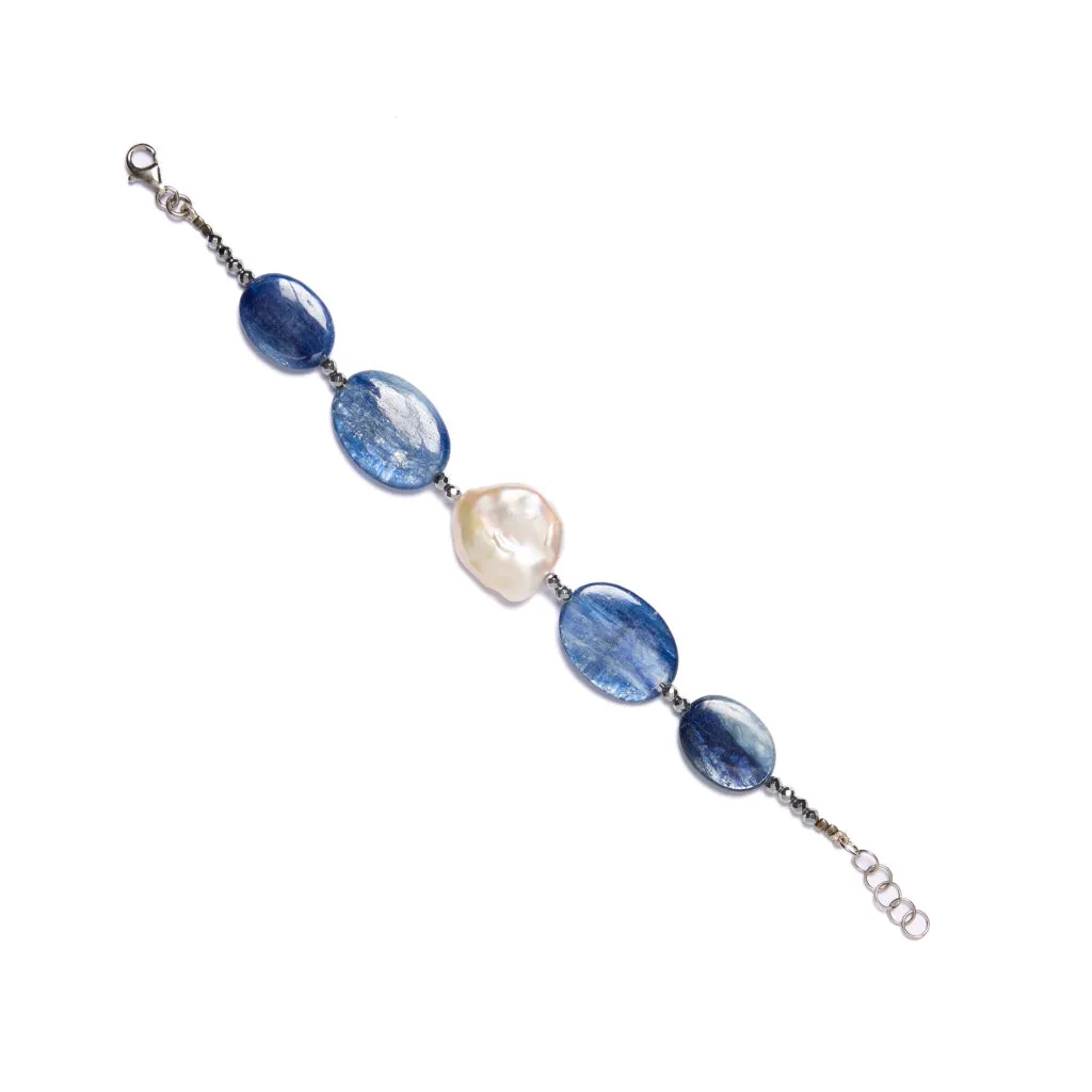 Bracciale infilato in Cianite e Perle