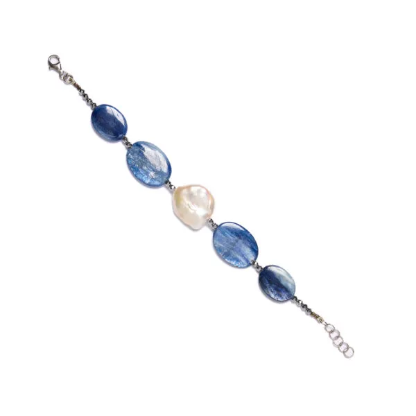 Bracciale infilato in Cianite e Perle