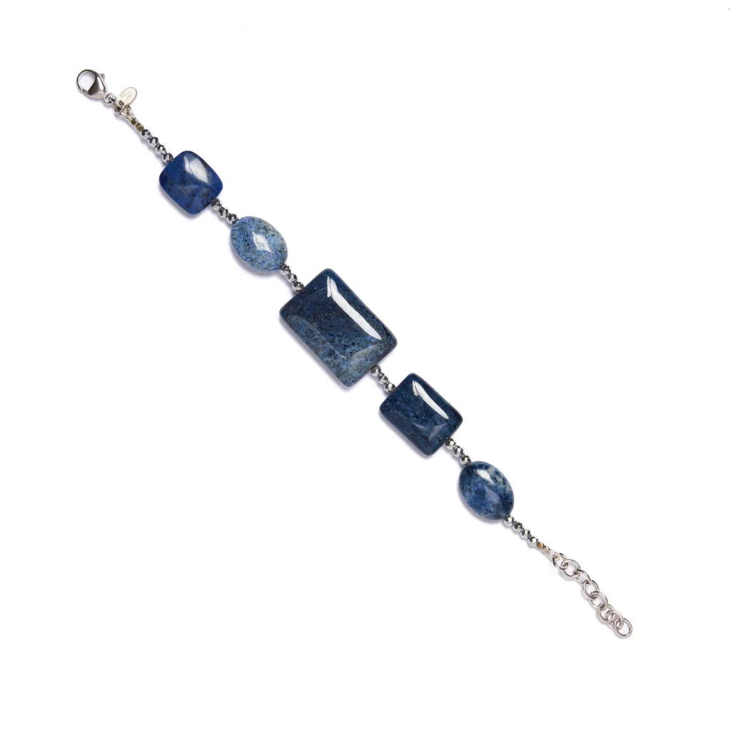 Dumortieriet en hematiet aaneengeregen armband