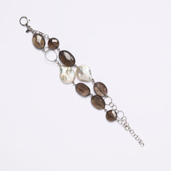 Bracciale a due fili in Quarzo Fumé e Perle