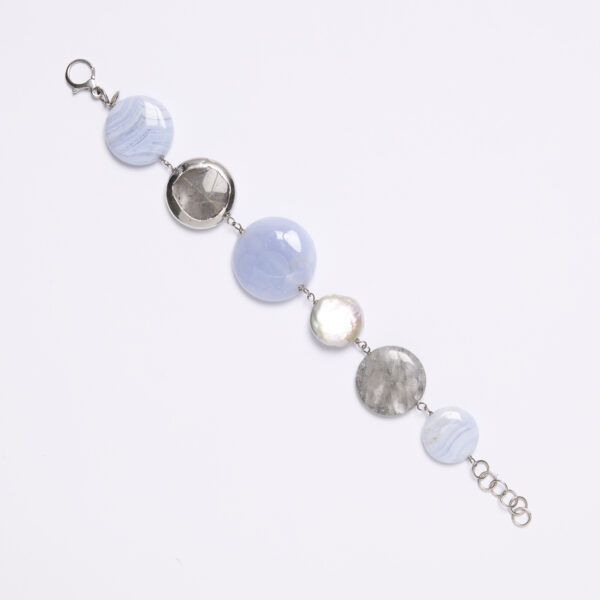 Bracciale rilegato in Calcedonio e Quarzo Grigio con Scontornato